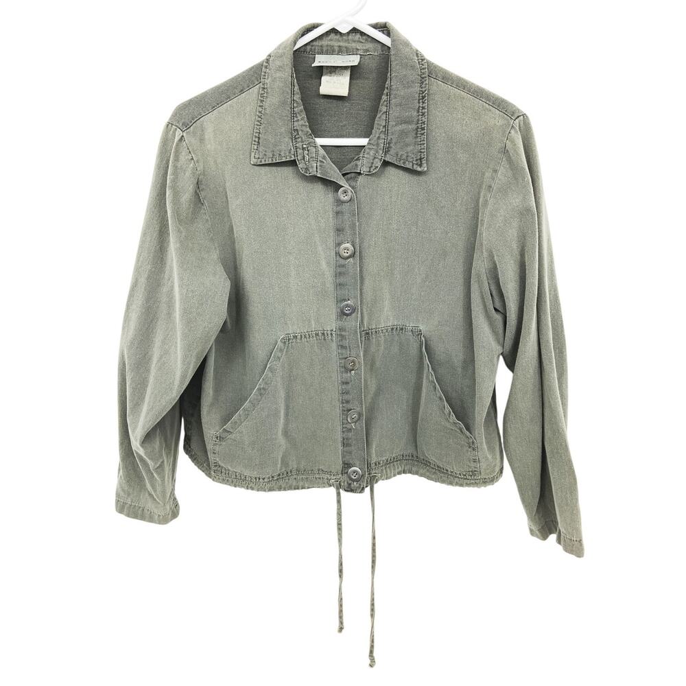 Vtg Studio Ease 100% Cotton Cropped Gray Jacket with Waist Tie Size 10